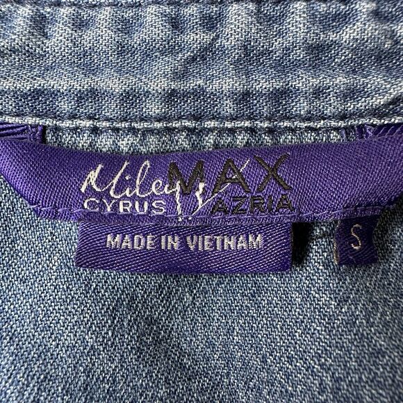 Miley Cyrus Max Azria Denim Top Sz S Snap Front Distressed Country Cowgirl - Picture 5 of 11